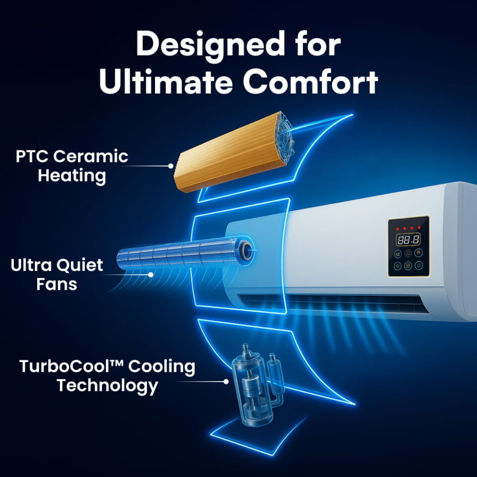 EpiCooler Portable AC technology with PTC heating and TurboCool cooling